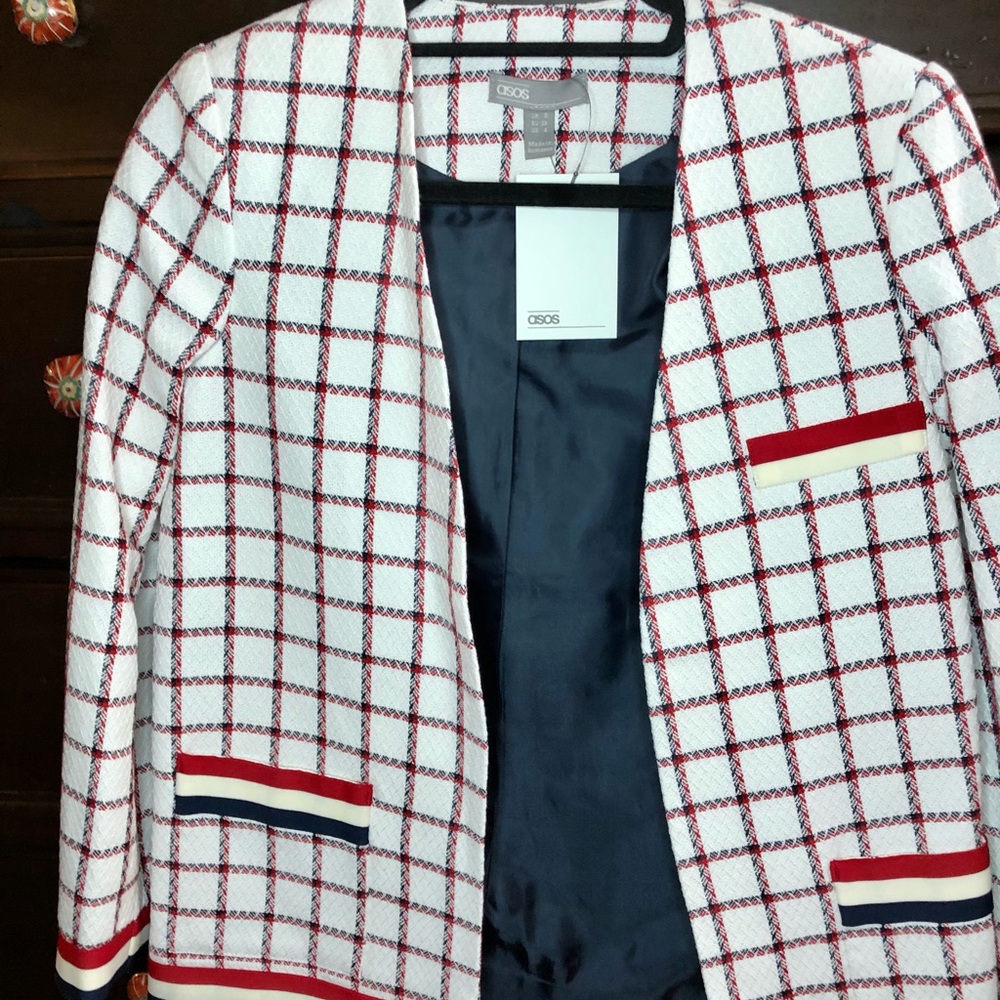 ASOS Checkered Red and Blue Structured Blazer